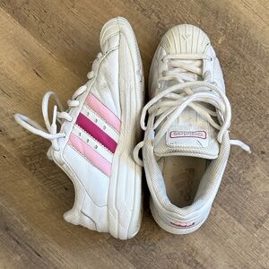 Adidas White Sneakers with Pink Accents